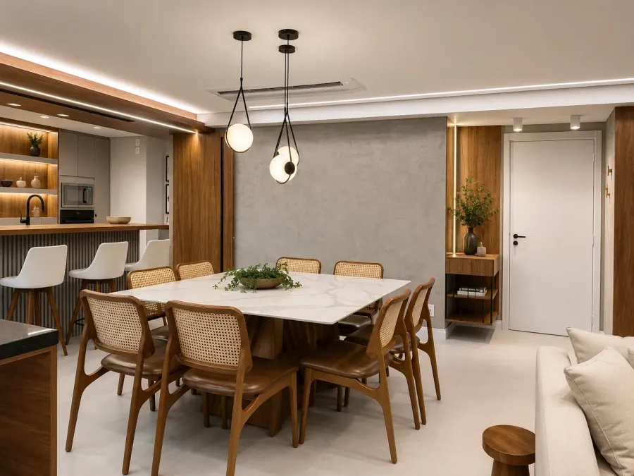 Sala de jantar de apartamento no Campo Belo, 145 m²