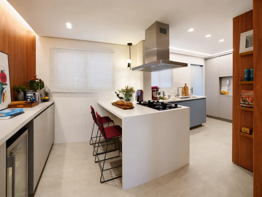 Cozinha integrada de apartamento no Campo Belo, 150 m²
